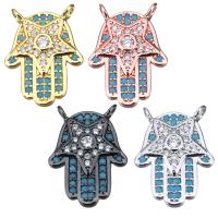 Colgante de Micro Pavé de Zirconía Cúbica, metal, Hamsa, chapado, micro arcilla de zirconia cúbica & perforado doble, más colores para la opción, 12x17x3mm, agujero:aproximado 1.5mm, Vendido por UD