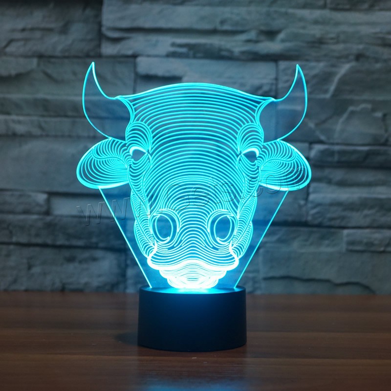 LED Colorful Night Lamp, ABS Plastic, Bull, with USB interface & change color automaticly & different styles for choice & different designs for choice, Sold By Set