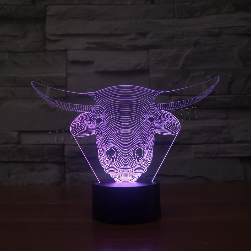 LED Colorful Night Lamp, ABS Plastic, Bull, with USB interface & change color automaticly & different styles for choice & different designs for choice, Sold By Set