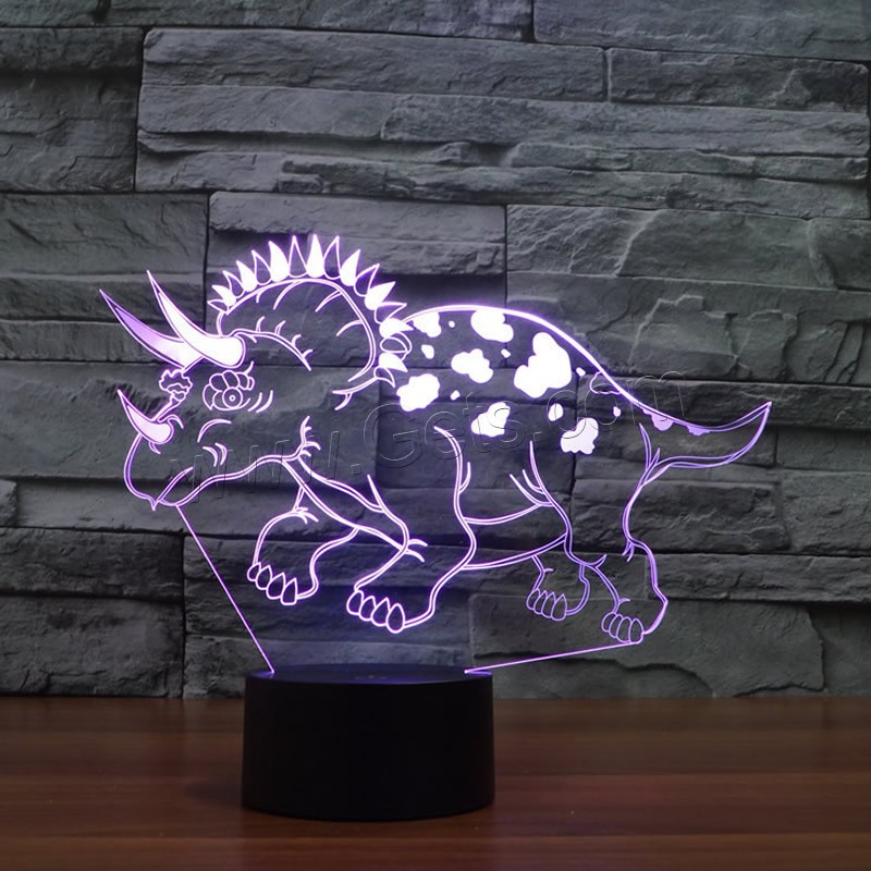 LED Colorful Night Lamp, ABS Plastic, Dinosaur, with USB interface & change color automaticly & different styles for choice & different designs for choice, Sold By Set