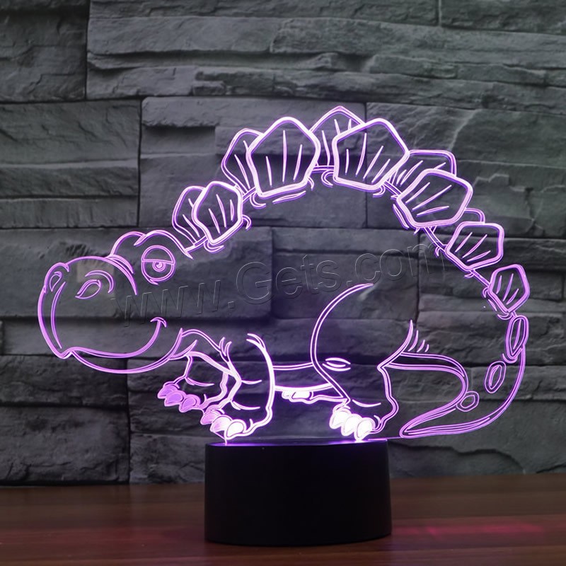 LED Colorful Night Lamp, ABS Plastic, Dinosaur, with USB interface & change color automaticly & different styles for choice & different designs for choice, Sold By Set