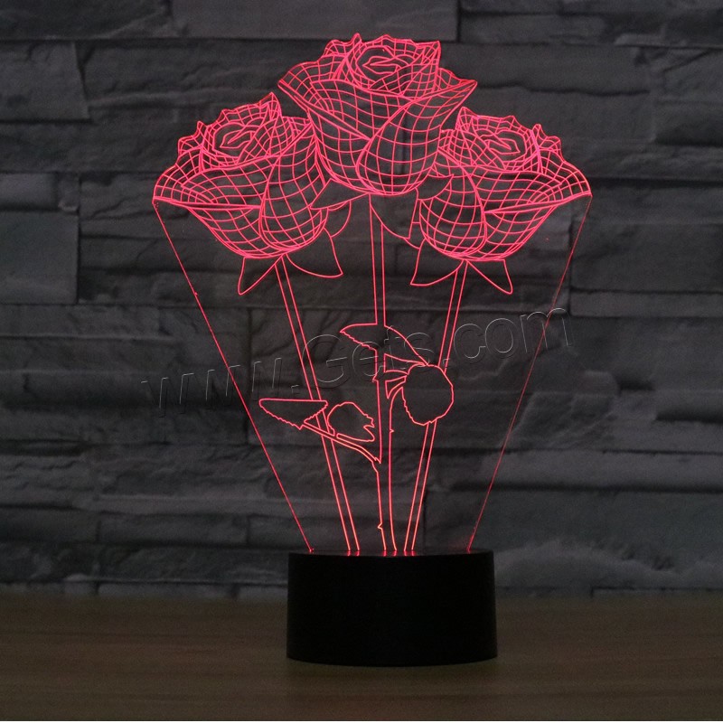 LED Colorful Night Lamp, ABS Plastic, Rose, with USB interface & change color automaticly & different styles for choice & different designs for choice, Sold By Set