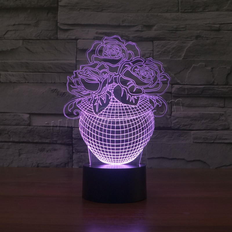 LED Colorful Night Lamp, ABS Plastic, Rose, with USB interface & change color automaticly & different styles for choice & different designs for choice, Sold By Set