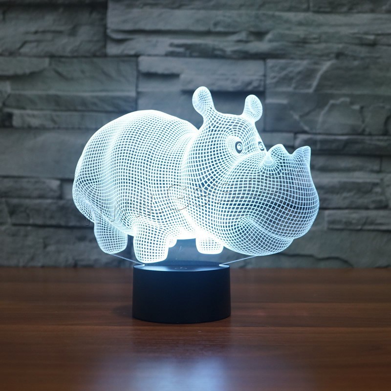 LED Colorful Night Lamp, ABS Plastic, Rhinoceros, with USB interface & change color automaticly & different styles for choice & different designs for choice, Sold By Set