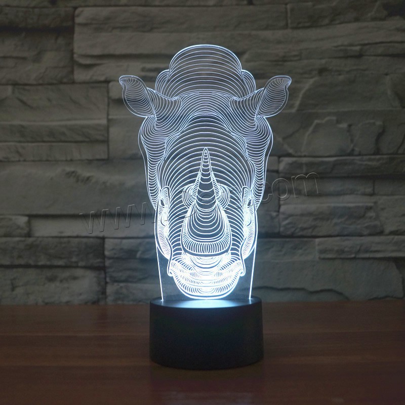 LED Colorful Night Lamp, ABS Plastic, Rhinoceros, with USB interface & change color automaticly & different styles for choice & different designs for choice, Sold By Set