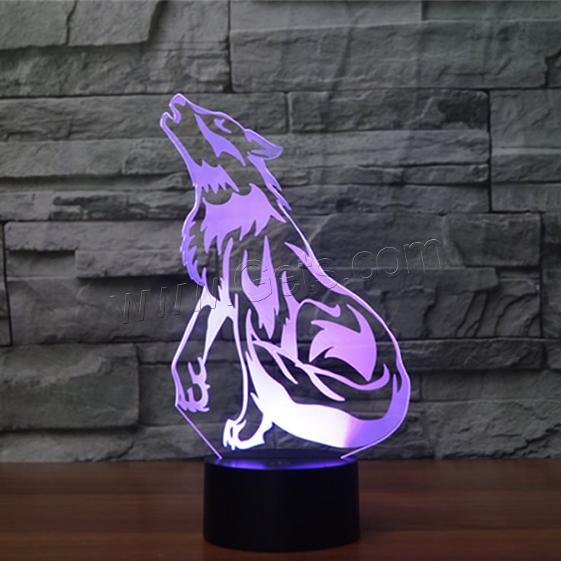 LED Colorful Night Lamp, ABS Plastic, Wolf, with USB interface & change color automaticly & different styles for choice & different designs for choice, Sold By Set