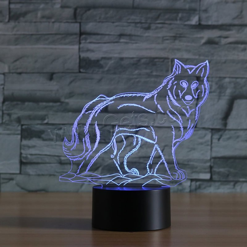 LED Colorful Night Lamp, ABS Plastic, Wolf, with USB interface & change color automaticly & different styles for choice & different designs for choice, Sold By Set