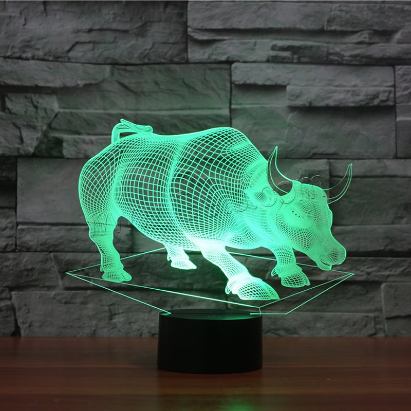 LED Colorful Night Lamp, ABS Plastic, Bull, with USB interface & change color automaticly & different styles for choice & different designs for choice, Sold By Set