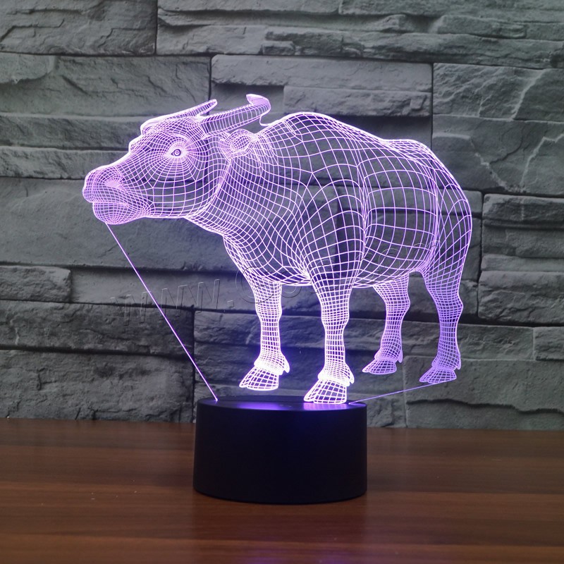 LED Colorful Night Lamp, ABS Plastic, Bull, with USB interface & change color automaticly & different styles for choice & different designs for choice, Sold By Set