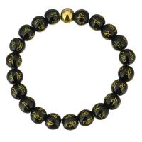 Pulseras de ágata negra, Ágata negra, con acero inoxidable, Esférico, chapado en color dorado, para mujer & incrustacion de oro, 8mm, longitud:aproximado 6.5 Inch, Vendido por Sarta