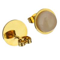 Stainless Steel Stud Earring, with Dyed Jade, gold color plated, for woman, 13mm 