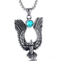 Titanium Steel Sweater Necklace, with turquoise, eagle, polished, box chain & for man & blacken Approx 24 Inch 