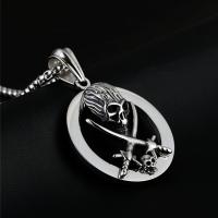 Titanium Steel Sweater Necklace, Skull, polished, box chain & for man & blacken, 40mm Approx 24 Inch 