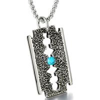 Titanium Steel Sweater Necklace, with turquoise, box chain & for man & blacken Approx 24 Inch 