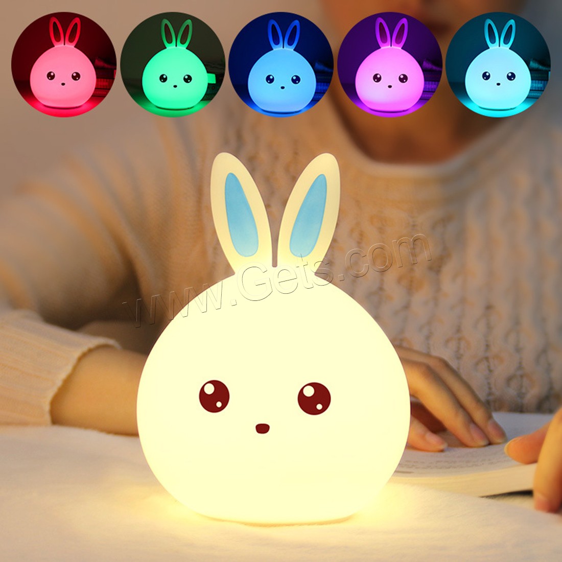 LED Colorful Night Lamp, ABS Plastic, with Silicone, Rabbit, with USB interface & with LED light & change color automaticly & different styles for choice & different designs for choice, 120x163mm, Sold By PC