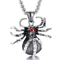 Titanium Steel Sweater Necklace, Spider, box chain & for man & with rhinestone & blacken Approx 24 Inch 