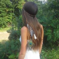 Velveteen Cord Headband, with Feather & Wood & Zinc Alloy, Feather, Bohemian style & woven pattern & for woman Approx 19 Inch 