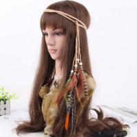 Velveteen Cord Headband, with Feather & Wood, Bohemian style & for woman Approx 64 Inch 