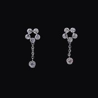 Boucles d'oreilles en laiton zircon cubique, fleur, Plaqué de platine, pour femme & avec zircone cubique, protéger l'environnement, sans nickel, plomb et cadmium, 20mm, Vendu par paire