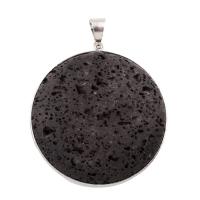 lave volcanique Pendentif, avec laiton, Plat rond, noire Environ Vendu par PC