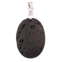 lave volcanique Pendentif, avec laiton, ovale, noire Environ Vendu par PC