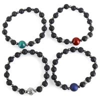 lava Pulsera, con Piedras preciosas & aleación de zinc, chapado en color de plata antigua, diferentes materiales para la opción & unisexo, 12mm, 8mm, longitud:aproximado 7 Inch, Vendido por Sarta