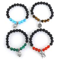 Lava Bracelet, with Gemstone & Zinc Alloy, silver color plated, charm bracelet & Unisex Approx 7 Inch 