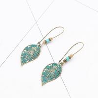 Turquoise Zinc Alloy Earring, with Synthetic Turquoise & Wood, iron earring hook, Leaf, antique bronze color plated, bluing & for woman, lead & cadmium free 