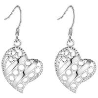 Brass Drop Earring, Heart, real silver plated, for woman, lead & cadmium free 