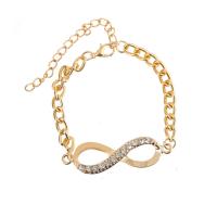 Zinc bracelets en strass en alliage , alliage de zinc, avec 1.9lnch chaînes de rallonge, Infini, Placage de couleur d'or, chaîne de torsion ovale & pour femme & avec strass, 230mm Environ 9 pouce, Vendu par brin