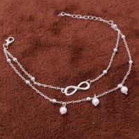 Anklet en alliage de zinc, avec perle de plastique, Alliage de zinc fermoir homard, avec 2.7lnch chaînes de rallonge, Placage, bracelet à breloques & chaînes à maillons doubles & chaîne ovale & pour femme, 200mm Environ 7.8 pouce, Vendu par brin