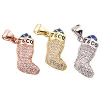 Cubic Zirconia Micro Pave Brass Pendant, Socks, plated, micro pave cubic zirconia & enamel nickel, lead & cadmium free Approx 