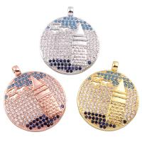 Cubic Zirconia Micro Pave Brass Pendant, Flat Round, plated, micro pave cubic zirconia & enamel nickel, lead & cadmium free Approx 2mm 