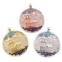 Cubic Zirconia Micro Pave Brass Pendant, Flat Round, plated, micro pave cubic zirconia & enamel nickel, lead & cadmium free Approx 2mm 