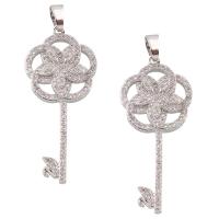 Cubic Zirconia Micro Pave Brass Pendant, Key, plated, micro pave cubic zirconia nickel, lead & cadmium free Approx 