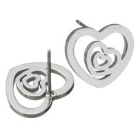 Stainless Steel Stud Earring, Heart, without stopper & for woman, original color 0.7mm 