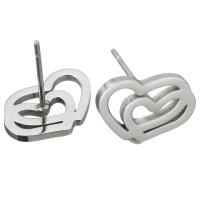 Stainless Steel Stud Earring, Heart, without stopper & for woman, original color 0.7mm 