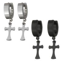 Stainless Steel Huggie Hoop Drop Earring, Cross, plated, for woman 30mm 