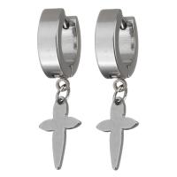 Stainless Steel Huggie Hoop Drop Earring, Cross, for woman, original color, 31mm 