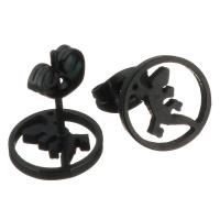 Stainless Steel Stud Earring, Donut, black ionic, for woman, 10mm 