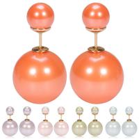 Acrylic Double Faced Stud Earring, stainless steel post pin, Round, imitation pearl & for woman 