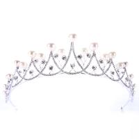 Tiaras nupciales, aleación de zinc, con Perlas de plástico ABS & Cristal, Corona, chapado en color de plata, para novia & facetas & con diamantes de imitación, libre de plomo & cadmio, 45mm, Vendido por UD