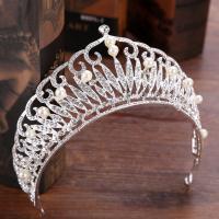 Tiaras nupciales, aleación de zinc, con Perlas de plástico ABS, Corona, chapado en color de plata, para novia & con diamantes de imitación, libre de plomo & cadmio, 55mm, Vendido por UD