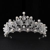 Bridal Tiaras, Zinc Alloy, with ABS Plastic Pearl, Crown, silver color plated, for bridal & with rhinestone, lead & cadmium free, 70mm 