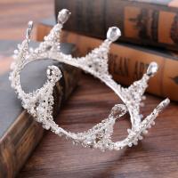 Tiaras nupciales, aleación de zinc, con Perlas de plástico ABS & Cristal, Corona, chapado en color de plata, para novia & facetas & con diamantes de imitación, libre de plomo & cadmio, 65mm, Vendido por UD