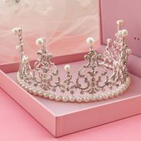 Tiaras nupciales, aleación de zinc, con Perlas de plástico ABS, Corona, chapado en color de platina, para novia & con diamantes de imitación, libre de plomo & cadmio, 70mm, Vendido por UD