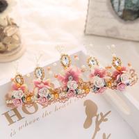 Tiaras nupciales, aleación de zinc, con Perlas de plástico ABS & Arcilla polimero & Cristal, Flor, chapado en color dorado, para novia & facetas & con diamantes de imitación, libre de plomo & cadmio, 100mm, Vendido por UD