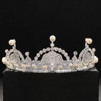 Tiaras nupciales, aleación de zinc, con Perlas de plástico ABS, Corona, chapado en color de platina, para novia & con diamantes de imitación, libre de plomo & cadmio, 60mm, Vendido por UD