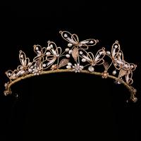 Tiaras nupciales, aleación de zinc, con Perlas de plástico ABS & Cristal, Corona, chapado en color dorado, para novia & facetas & con diamantes de imitación, libre de plomo & cadmio, 60mm, Vendido por UD