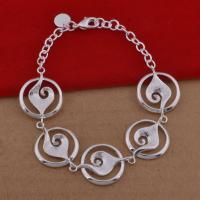 Brass Bracelets, real silver plated, oval chain & for woman, lead & cadmium free, 19mm Approx 8 Inch 